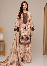 Premium Printed 3 Piece Lawn Suit with Embroidered Neck & Dupatta