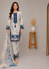 Premium Printed 3 Piece Lawn Suit with Embroidered Neck & Dupatta