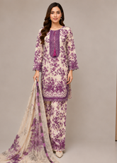 Premium Printed 3 Piece Lawn Suit with Embroidered Neck & Dupatta
