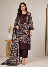 Printed Viscose Suit with Embroidered Hem & Woven Dupatta — 3-Piece Set