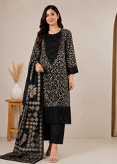 Printed Viscose Suit with Embroidered Hem & Woven Dupatta — 3-Piece Set