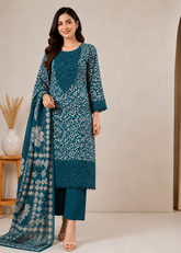Printed Viscose Suit with Embroidered Hem & Woven Dupatta — 3-Piece Set