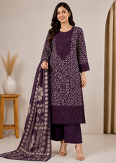 Printed Viscose Suit with Embroidered Hem & Woven Dupatta — 3-Piece Set