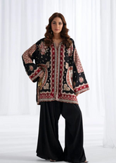 Ethnic Inspired Embroidered Kaftan Shirt with Wide-Leg Trousers