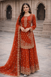 Sha Zaib Readymade Chiffon Shararah Suit