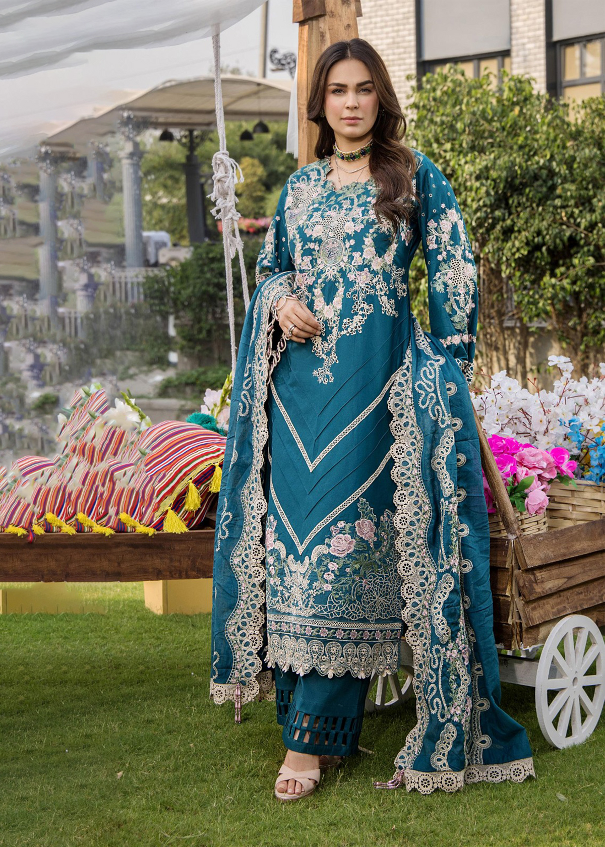 ESHAISHA | Stitched Luxury Lawn Suit | Teal