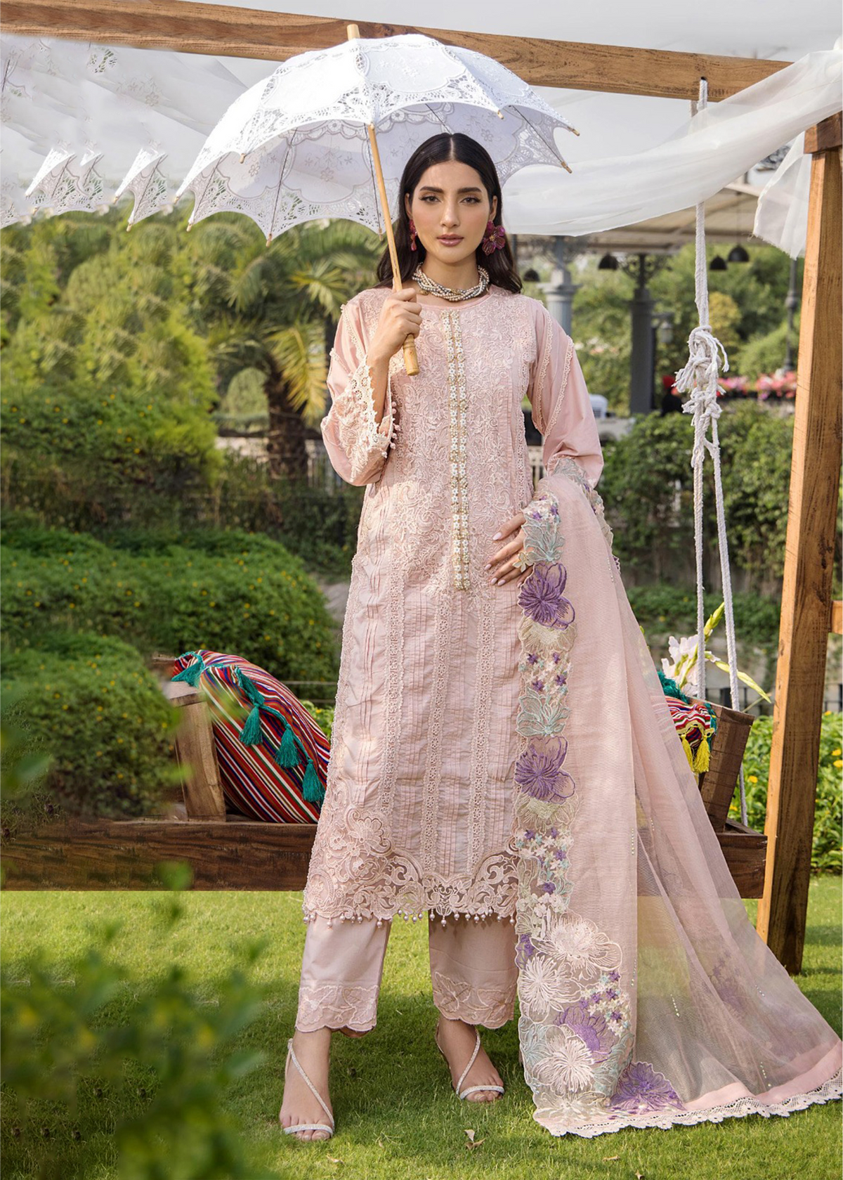 ESHAISHA | Stitched Luxury Lawn Suit | Pink Pearl