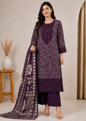 Printed Viscose Suit with Embroidered Hem & Woven Dupatta — 3-Piece Set