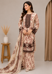 Premium Printed 3 Piece Lawn Suit with Embroidered Neck & Dupatta