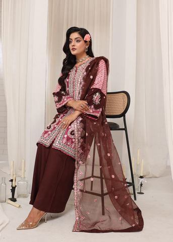 Ethnic Inspired Embroidered Kaftan Shirt with Wide-Leg Trousers