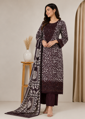 Printed Viscose Suit with Embroidered Hem & Woven Dupatta — 3-Piece Set