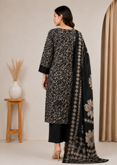 Printed Viscose Suit with Embroidered Hem & Woven Dupatta — 3-Piece Set