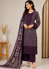 Printed Viscose Suit with Embroidered Hem & Woven Dupatta — 3-Piece Set