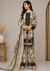 Premium Printed 3 Piece Lawn Suit with Embroidered Neck & Dupatta