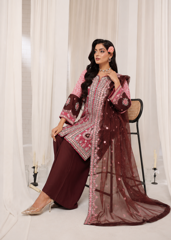 Ethnic Inspired Embroidered Kaftan Shirt with Wide-Leg Trousers