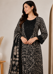 Printed Viscose Suit with Embroidered Hem & Woven Dupatta — 3-Piece Set