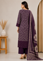 Printed Viscose Suit with Embroidered Hem & Woven Dupatta — 3-Piece Set