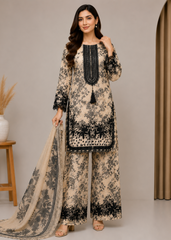 Premium Printed 3 Piece Lawn Suit with Embroidered Neck & Dupatta