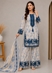 Premium Printed 3 Piece Lawn Suit with Embroidered Neck & Dupatta