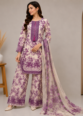 Premium Printed 3 Piece Lawn Suit with Embroidered Neck & Dupatta