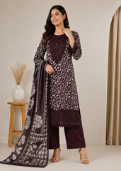 Printed Viscose Suit with Embroidered Hem & Woven Dupatta — 3-Piece Set
