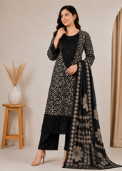Printed Viscose Suit with Embroidered Hem & Woven Dupatta — 3-Piece Set