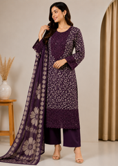 Printed Viscose Suit with Embroidered Hem & Woven Dupatta — 3-Piece Set