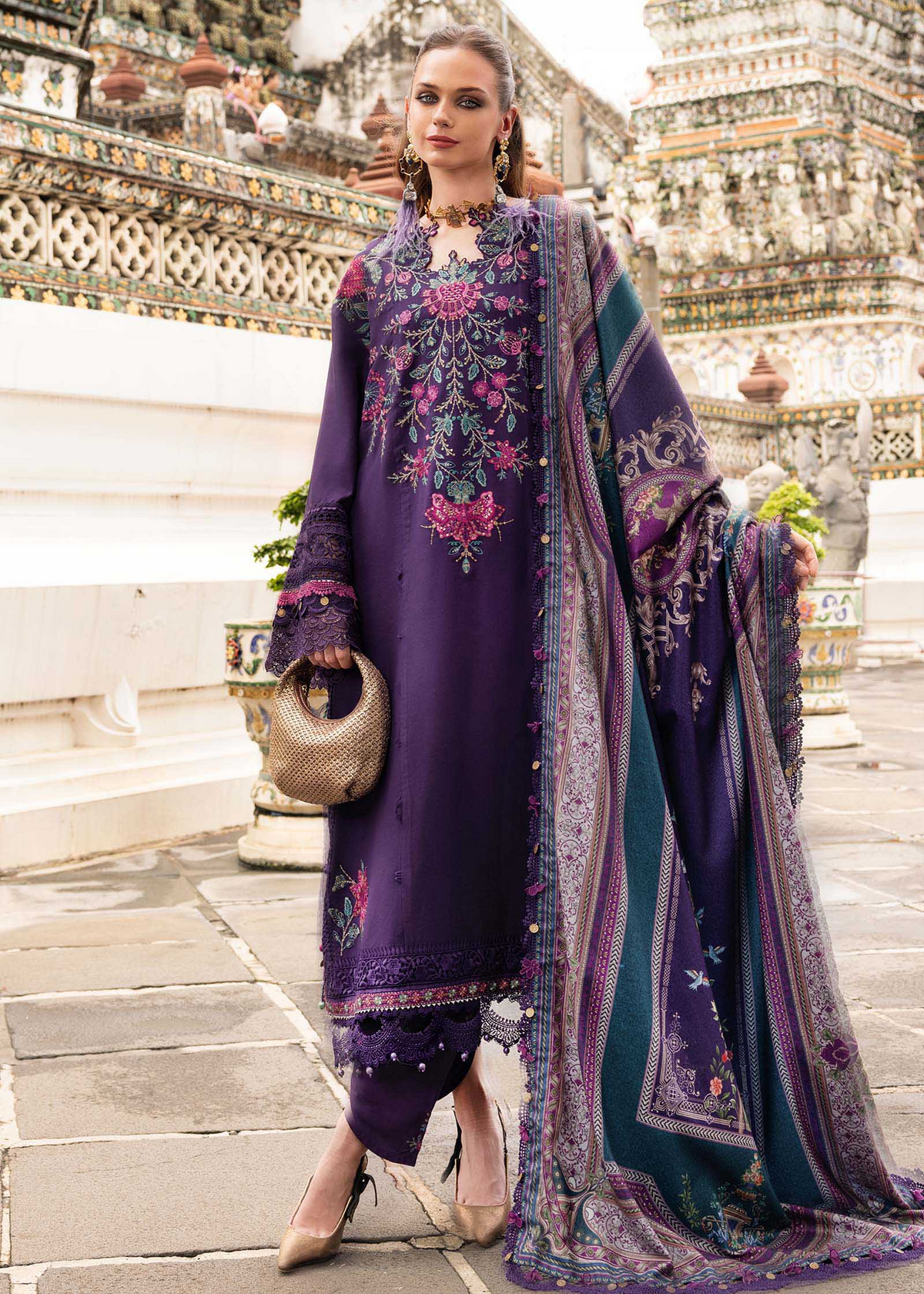 3 Piece Unstitched Embroidered Twill Linen Suit | MPT-2805-B