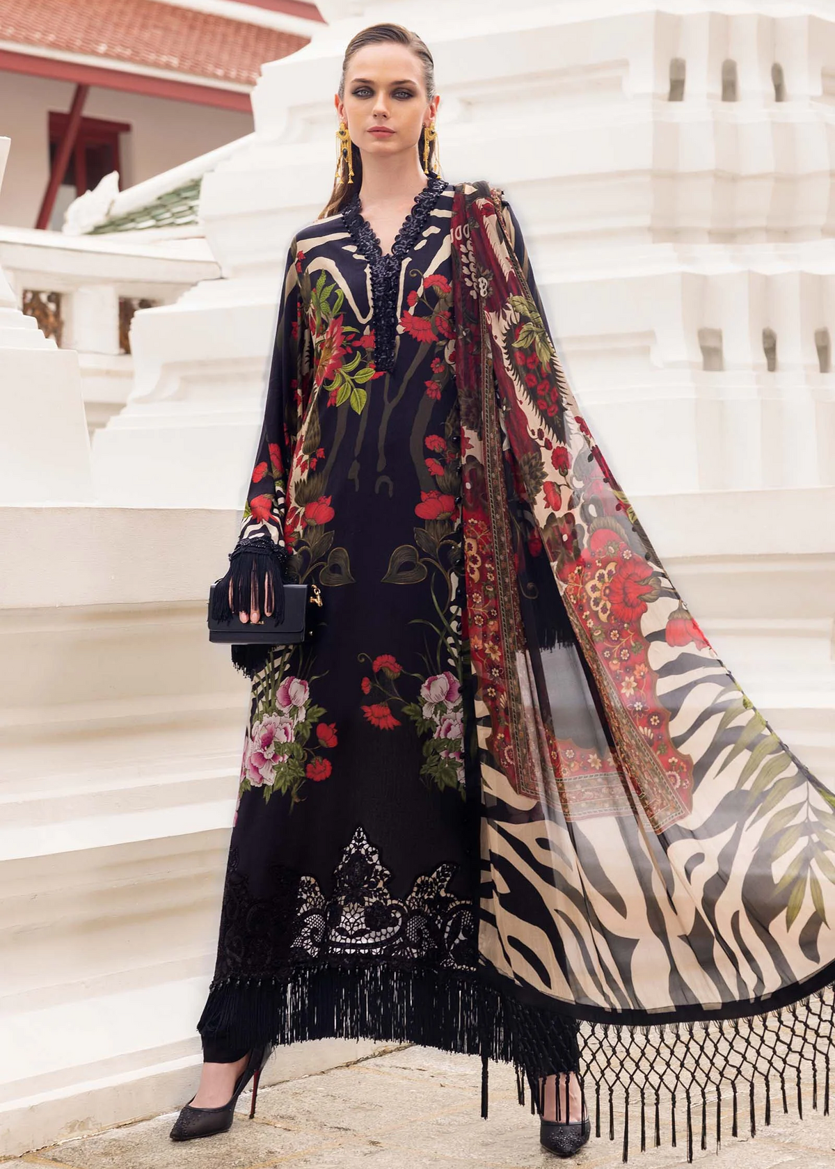 3 Piece Unstitched Embroidered Linen Suit | MPT-2810-B