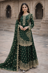 Sha Zaib Readymade Chiffon Shararah Suit