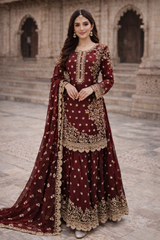 Sha Zaib Readymade Chiffon Shararah Suit